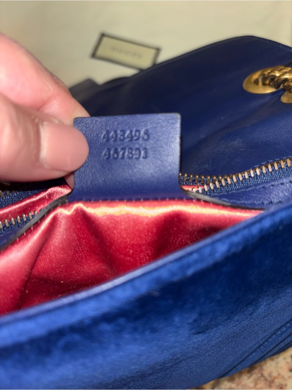 Gucci Navy Velvet GG LARGE Marmont Shoulder Bag with Gold Hardware - Picture 11 of 13